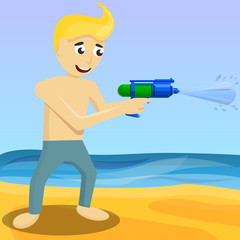 Squirt gun concept background. Cartoon illustration of squirt gun vector concept background for web design