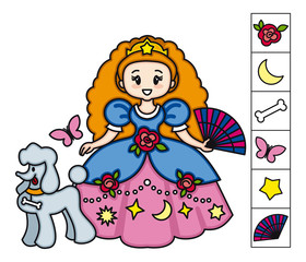 Princess. Find the objects hidden in the picture. Games for kids.Educational activity for children.