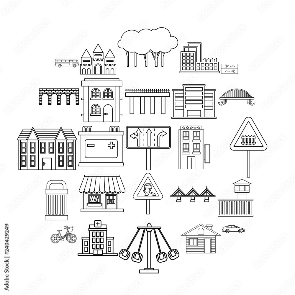 Poster modern architecture icons set. outline set of 25 modern architecture vector icons for web isolated o