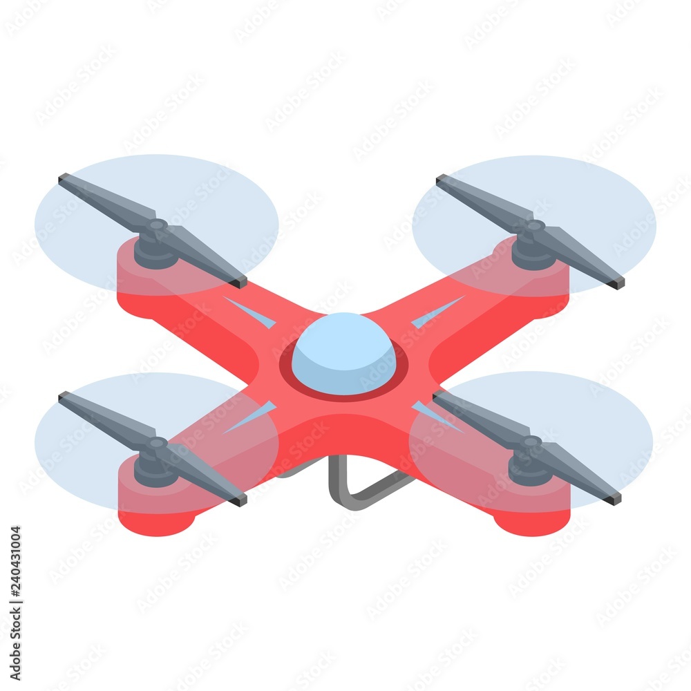 Poster red drone icon. isometric of red drone vector icon for web design isolated on white background