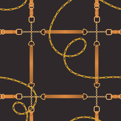 Fashion Seamless Pattern with Golden Chains. Fabric Design Background with Chain, Metallic accessories and Jewelry for Wallpapers, Prints. Vector illustration