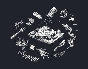 Chalk drawn food poster design. Vector background