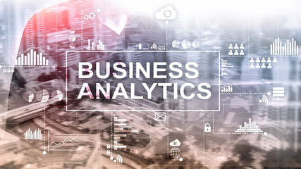 Business analytics concept on double exposure background