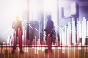 Double exposure Financial graphs and diagrams. Business, economics and investment concept.