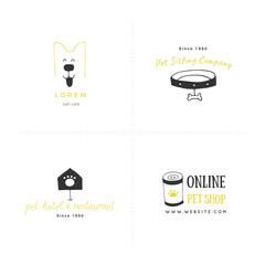 Set of vector hand drawn icons, domestic animals. Logo templates for pets related business.