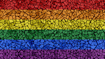 Mosaic Tiles Painting of Gay Pride Rainbow Flag, Background Texture