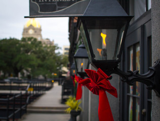 Christmas decor on black lanterns