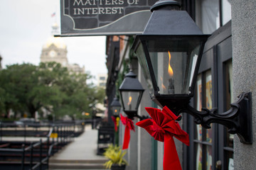 Christmas decor on black lanterns