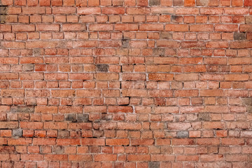 Crack Old Red Or Brown Brick Wall Texture Background With Gradient.