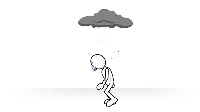 Mann wird von Gewitterwolke verfolgt, Depression, Pechvogel, 2d, Animation