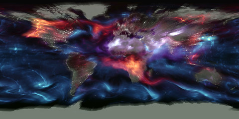 Color map of the world seen by satellite with bright flashes. Elements of this image furnished by NASA. - Image
