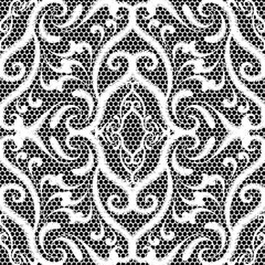 Embroidery lace black and white Damask seamless pattern. Ornamental vector textured background. Repeat tapestry backdrop. Grunge stitching style floral Baroque ornament. Embroidered paisley flowers.