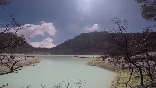Time lapse of Kawah Putih the White Crater lake by the sulfur near Bangung in Java Island of Indonesia