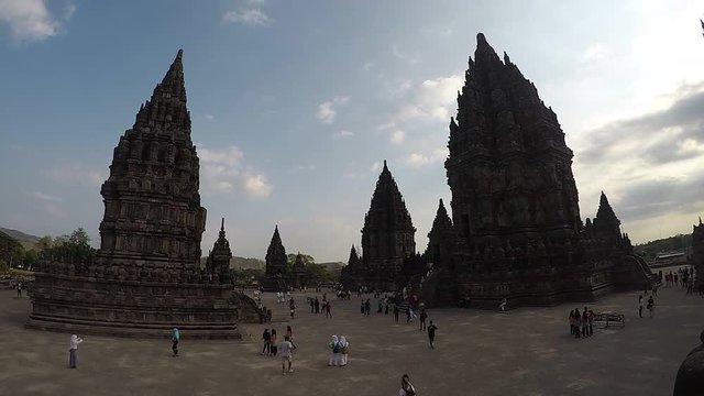 A great time lapse of people walking on the grounds of Prambanan Temple in Yogyakarta, Java Island in Indonesia