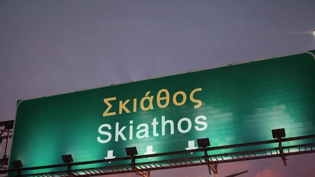 Airplane Landing Skiathos Island during a wonderful sunrise
