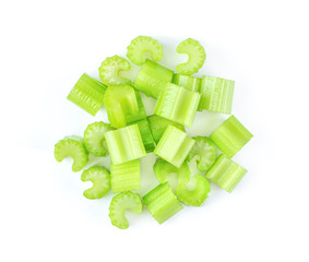 slice celery isolated on white background. top view