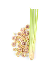 Lemongrass slice isolated on white background. top view