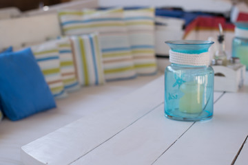 Decoration with candle on wooden the table