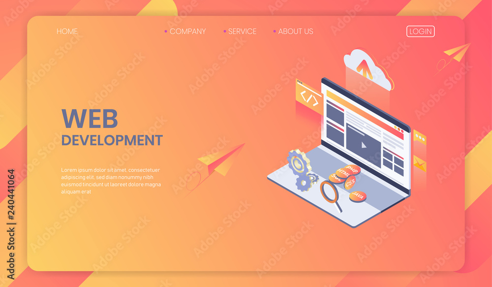Poster web development isometric concept, seo analysis system and modern web design, program and app develo