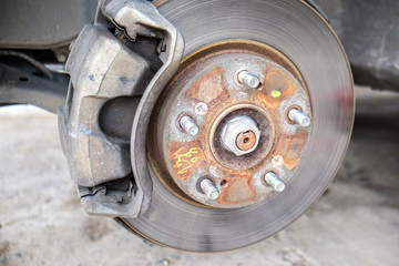 Car disk brake repair in garage