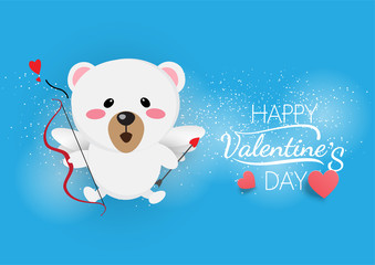 white bear cupid on blue background,happy valentine's day.