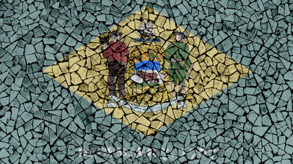 Mosaic Tiles Painting of Delaware Flag, US State Background