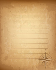 Old vintage lined paper with wind rose compass sign. Highly detailed vector illustration.