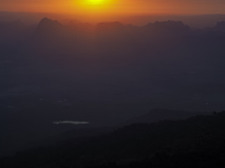 Dawn in the mountains. Morning.