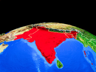 British India on model of planet Earth with country borders and very detailed planet surface.