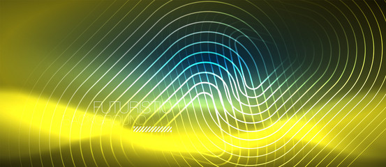 Neon glowing techno lines, hi-tech futuristic abstract background template with geometric shapes