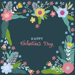 Fototapeta na wymiar Floral design concept for Valentines Day. Flower vector with heart and text