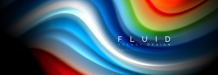 Abstract liquid colorful banner. Trendy wavy dynamic design. Fluid color shapes.