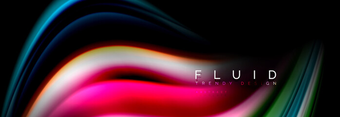 Abstract liquid colorful banner. Trendy wavy dynamic design. Fluid color shapes.