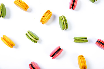 various colorful sweet macarons cookies for dessert