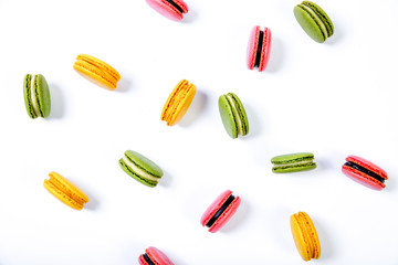 various colorful sweet macarons cookies for dessert