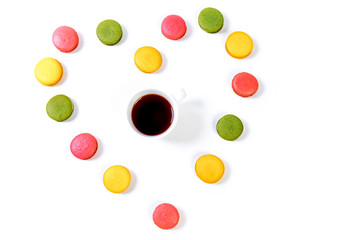 various colorful sweet macarons cookies for dessert