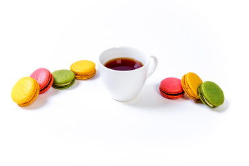various colorful sweet macarons cookies for dessert