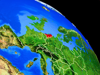 Netherlands on planet Earth from space with country borders. Very fine detail of planet surface.