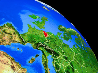 Belgium on planet Earth from space with country borders. Very fine detail of planet surface.