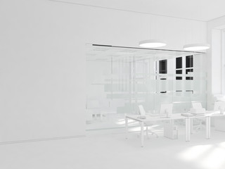 White room as office with desk and laptop computer 3D Rendering