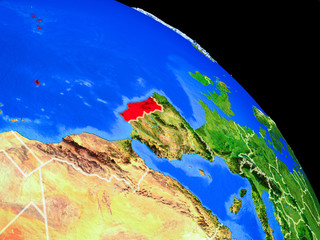 Portugal on planet Earth from space with country borders. Very fine detail of planet surface.