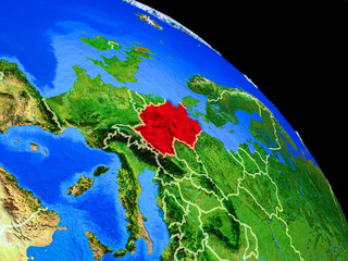 Germany on planet Earth from space with country borders. Very fine detail of planet surface.