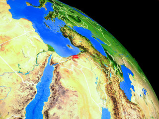 Lebanon on planet Earth from space with country borders. Very fine detail of planet surface.