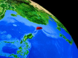 Taiwan on planet Earth from space with country borders. Very fine detail of planet surface.