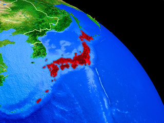 Japan on planet Earth from space with country borders. Very fine detail of planet surface.