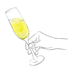 hand with glass of champagne