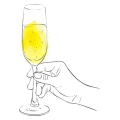 hand with glass of champagne