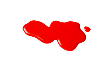 blots red nail polish close-up, isolated on white background, fashionable abstraction.