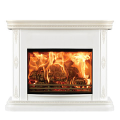 White classic fireplace isolated on white background