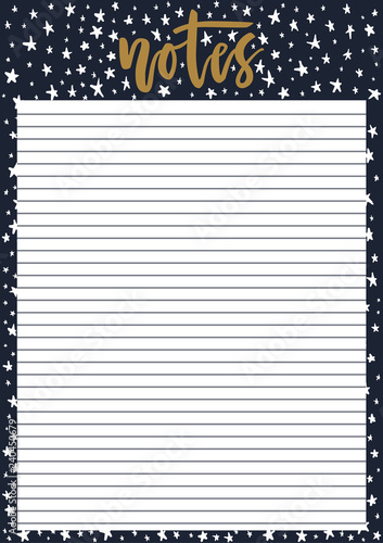 cute a4 template for notes with lettering and decorative dark background with stars vector print ready organizer and schedule with lined page trendy self organization concept illustration for 2019 wall mural dana891125